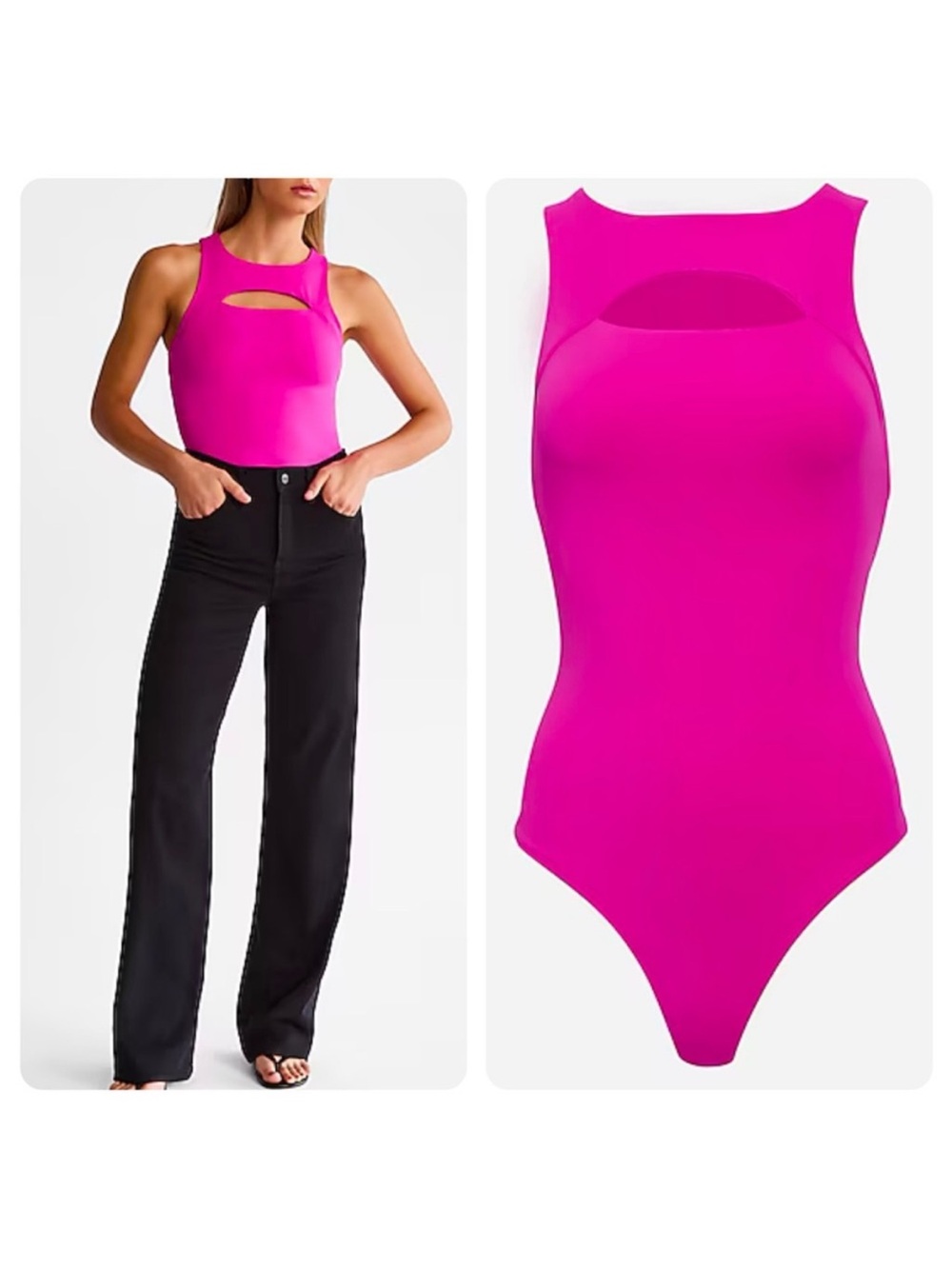 Express Hot Pink Sleeveless Cutout Bodysuit small